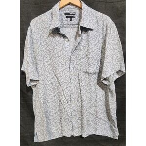 Men's Murano Gray Patterned 100% Silk Shirt Short- Sleeved Sz XL All Over Print